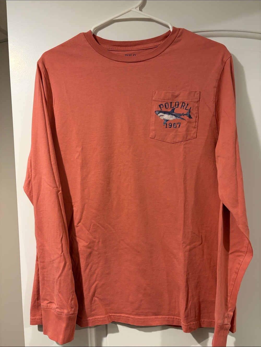 Polo by Ralph Lauren Coral Long-Sleeve Pocket Tee with Shark Motif